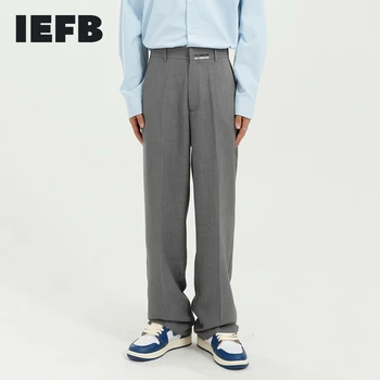 IEFB oblačila za Moške Pomlad 2021 Novo Obleko, Plašč korejski Black Priložnostne Elastični Pas Pismo Vezenje Svoboden Naravnost Hlače 9Y5097