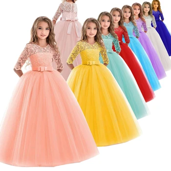 Vroče Prodaje 3-14 Let Otroci Stranke Obleke 2019 Novo Obliko Dolge Rokave Cvet Dekle Obleko Za Poroke Otrok Princesa Žogo Halje