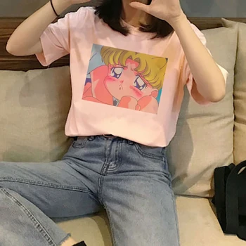 Sailor Moon Letnik 90. letih Smešno T Shirt Harajuku Oblačila Tshirt Estetske Mačka Anime Ženske Luštna Ženska T-shirt Kawaii Modi Ullzang