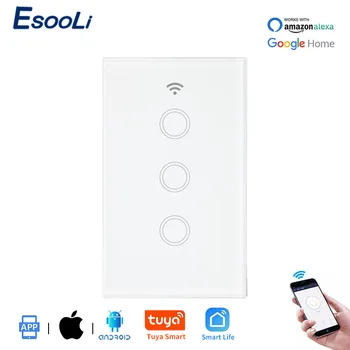 EsooLi NAS Standard Tuya APP Nadzor Wifi Smart Avtomatizacije Steno Touch Stikalo za Brezžični Steklena Plošča 3 Banda 1 Način požarov Line