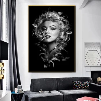 Črno Bel Marilyn Monroe Kajenje Plakat Portret Platno Slikarstva in grafike Kul Dekle Stenskih slikah, za Sobi Doma Dekor