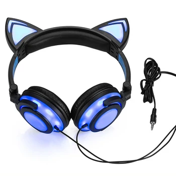 Žareče Slušalke s Mačke Uho 3,5 mm Otrok Zložljive Svetlobna Lepe Glasbe, Slušalke za Mobilni Telefon, Tablični računalnik