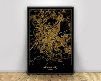 Mehika City Mehika Black&Gold City Light Zemljevidi Po Meri Svetovni Zemljevid Mesta, Plakati, Platna Natisne Skandinavski Slog Wall Art Dom Dekor