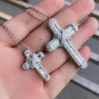 Razkošje Dveh velikostih Lepe Pismu Jezus Križ Obesek Ogrlica za Ženske, Moške Križ Čar 925 srebro Simulirani Diamant Nakit