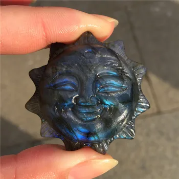 Lepo kristalno rezbarije naravno ročno izrezljane labradorite kamen, sonce obraz ogrlica modni nakit darila 1pcs