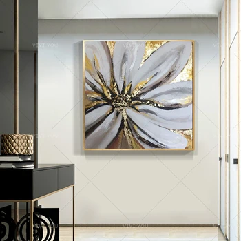 Najboljši Sivo Zlato Velik Cvet Oljna slika na Platno, Akril Stene Ročno poslikano Doma Quadros Decoracion za dnevno Sobo Darila