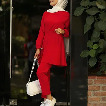 2020 Moda Vroči Dubaj muslimanskih določa Dolg rokav skromna oblačila sklop 2 kos ženske dolgo vrhovi za muslimanske dekleta Dobre kakovosti, M-XXL