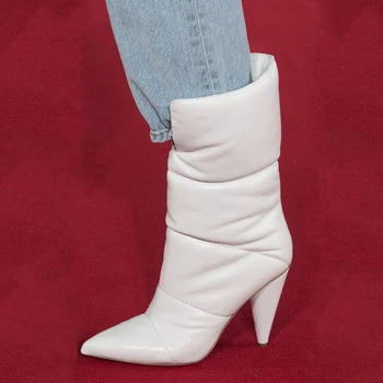 Arden Furtado 2019 pozimi navzdol čevlji bele cone petah moda za ženske ženske v visokih petah pol med tele škornje dame bela črna