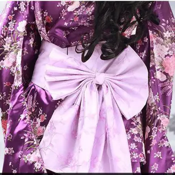 Vintage Tradicionalnih Ženskih Svile Rajon Kimono Yukata Z Obi Seksi Vijolično Japonskih Žensk Večerno Obleko Halloween Kostum Cosplay