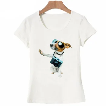 Hipster kul Jack Russells pes fotograf oblikovanje t-shirt moda za ženske T-Shirt ljubek pes priložnostne Vrhovi Poletje Tee Dame T-Shirt