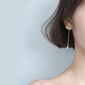 S925 sterling srebro stud uhani ženska Japonski slog preprost modrega stekla sladko kratek odstavek
