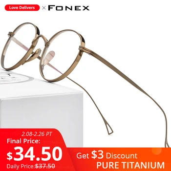 FONEX Čistega Titana Očal Okvir Moških Retro Krog Recept Očala Ženske 2021 Novo Vintage Kratkovidnost Optičnih Očal F85651