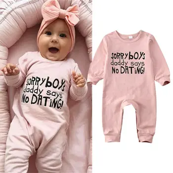 2020 Newborn Baby Dekleta Obleke Romper Jumpsuit Obleke Bombaž Žal Mi Je Fantje, Očka Pravi, Da Ne Dating Srčkan Roza Playsuit Oblačila Za Malčke