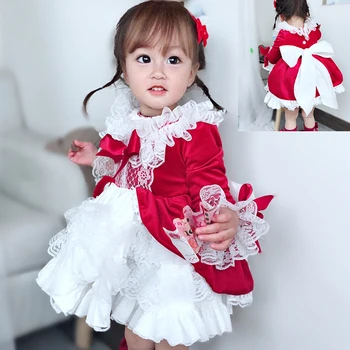 4PCS Španija Obleko Dekleta Royal Kostume Otroci Princess Poroka, Rojstni dan Obleke Stranka Čipke Haljo Fille Baby Dekle Božič Oblačila
