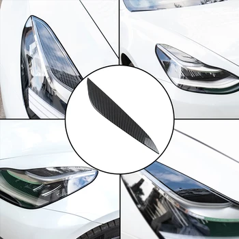 2pcs Za Tesla Model 3 2019-2017 Črnih Ogljikovih Vlaken Prednji Smerniki Žarnice Kritje Veke Trim Nalepke Avto Dekoracijo