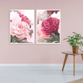 Cvet Plakat Velik Blush Pink Peony Platno Slikarstvo Listi Zelene Stene Umetnosti Tiskanja Retro Fotografij za Dnevna Soba Dekoracijo Doma