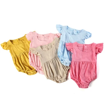 Bombaž Novorojenčka 3m-24m baby dekleta linije igralne obleke undulacija rokav navaden jumpsuit mehko babe romper boutique kakovosti za malčke
