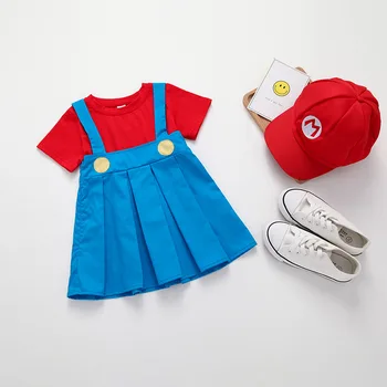 Otroška Oblačila 2020 Poletje New Mario Nastavite Sestra Kostum za Otroke Šolsko Uniformo, Risanka Uspešnosti hlače Bombaž