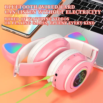 Srčkan Otroci Slušalke Brezžične Slušalke LED Luči Mačje Uho Mačka Tačka Dekleta Darilo Bluetooth Slušalke HIFI Stereo Bas Z Microhpone