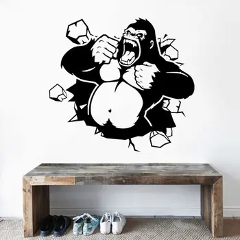 Jezen Gorilla Steno Crack Stenske Nalepke Nalepke Živali Umetnosti za Dom In Hotel Soba Dekoracijo Izmenljive A002519