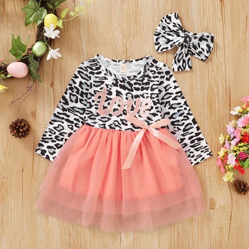 Ma&Baby 1-6Y Baby Toddler Fant Dekleta Leopard Obleko Jeseni Dolg Rokav Čipke Lok Tutu Obleke Za Dekleta Otrok Kostumi