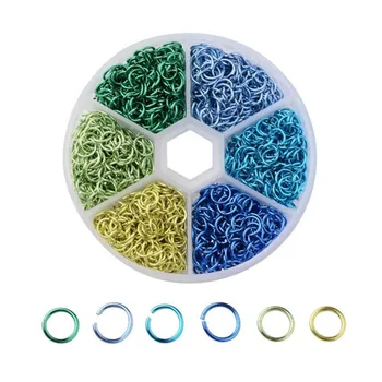 1box(1080pcs) 6 mm Zaprt Krog Pisane Skok Obroči Zeleno/Modro/Vijolično Prekrita Povezavo Zank za DIY Nakit Priključek za Izdelavo