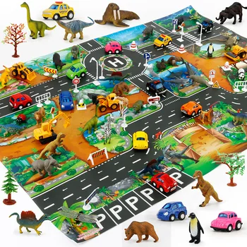 Dinozaver Zemljevidu Sveta Igrajo Preproge Za Otroke Raziskovanje Igrače Nepremočljiva Playmat Simulacije Dino Park Živali Avto Igrača Tla Igro Igranje Mat