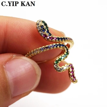 Nastavljiva velikost odprtih kristalno žensk obroč z mikro - vdelan cirkon barve kača moda dekle stranka nakit darilo prstan širina 28 mm,