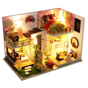 Novo DIY Lutka Hiša, Lesene Lutke Igrače z Japonske Arhitekture Puzzle Casa Arhitekturo Hiše Mininatures Igrače Za Otroke