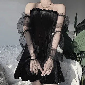Goth Temno Očesa Letnik Gothic Obleke Egirl 2020 Estetske Transpanent Pasu Nabrano Obleko Elegantna Punk Hip Hop Grunge Emo Y2K Chic