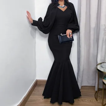 Afriške Obleka Ženske 2021 Priložnostne Plus Velikost Slim Maxi Obleke Elegantno Seksi Dolga Obleka Z Dolgimi Rokavi Stranka Trobenta Sirena Obleko