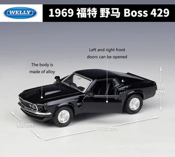 Welly Diecast 1:36 Obsega Klasičen Avto 1969 Ford Mustang Boss 429 Potegnite Nazaj Modela Avtomobila Avto Kovinske Zlitine Športni Avto Igrača Avto Za Otroke