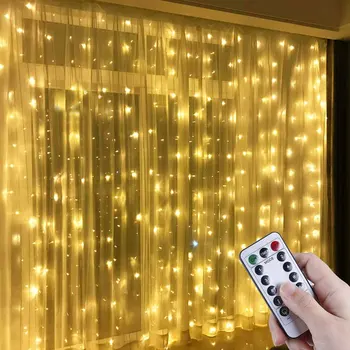 3M LED Božič Pravljica Niz Luči Daljinski upravljalnik USB Novo Leto Garland Zavese Lučka Počitnice Dekoracijo Za Dom Spalnica Okno