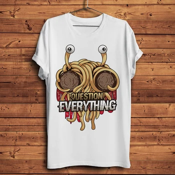 FSM Flying Špageti Monsterism Vprašanje Vse smešno majica s kratkimi rokavi moški novo belo casual men kul hipster tshirt unisex darilo