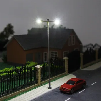 LQS12 10pcs Model Železniške Svetilko mesto Dva-vodja Ulične Luči HO OO Obsega Led NOVE Miniature Postavitev Bela/WarmWhite
