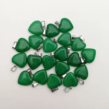 Modni zeleni 15 mm srce Obeski & ogrlice naravnega kamna na Debelo 36pcs/veliko za izdelavo Nakita čar dodatki