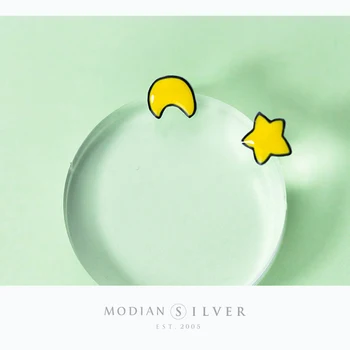 Modian Srebro 925 Enostavno Minimalističen Nakit Keramika Zvezde In Luna Stud Uhani za Dekle Anti-alergija na Emajl Nakit Darila