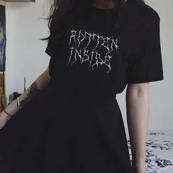 Ženske Gnila Znotraj Gothic T Shirt Egirl Oster Moda Grunge Stil Graphic Tee Ženski Bombaž Kratkimi Rokavi Tshirt Tumblr Goth Vrh