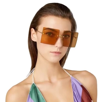 Novo Leto 2020 Modni Veliki Rimless Sončna Očala Ženske Letnik Trendy Luksuzne Blagovne Znamke Oblikovalec Ženske Sunglass Prevelik Zatemnjena Očala