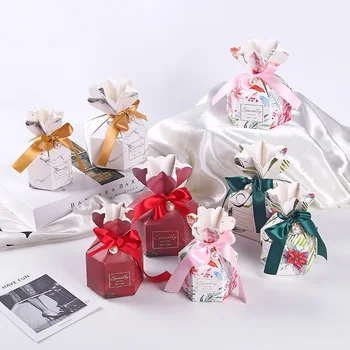Nova Darilna Vrečka Ustvarjalne Papir Bonbone Škatle s Trakom Poroko Korist in Darilo Škatle za Poročni Dekoracijo Božični Zabavi