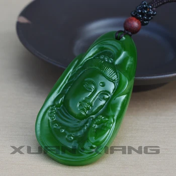 Boginja Obesek Jades Nakit Zelena Nephrite Avalokitesvara Bodhisattva Kwan-Yin zavetnik Ogrlico, Obesek Brezplačna Dostava