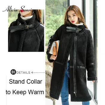 Umetno Zimske Ženske Fur Coat Ovčje kože Dolgo Debel Toplo Usnjeni Suknjič 3 Barve Zimo Črno Kašmir Jagnje Fur Coats