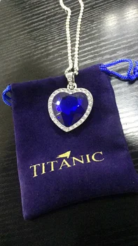 Titanik Srce Ocean Blue Srce, Ljubezen Večno Obesek Ogrlica z Titanik Uhani + Pasja Torba
