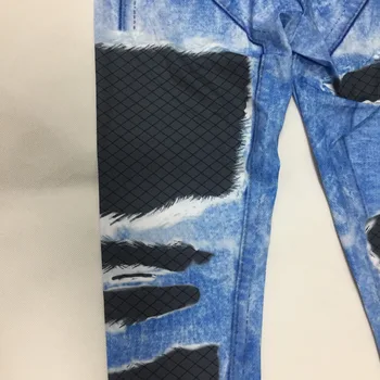 Ženske Jeans Modra Tiskanja Dokolenke Športne Vadbe Leggins 3D Vadbo Fitnes Elastične Hlače