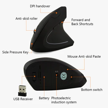 2.4 G Wireless Mouse Ergonomska Miško Navpično Nastavljiv DPI 800 1200 1600 6 Gumbe Računalnik Miši z USB Sprejemnik za RAČUNALNIK