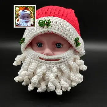 Crochet Baby Klobuk , otroška Kapa Kape Hat Santa Santa Claus Klobuk, Brado Božič Ideja za Darilo Brkati Kapa