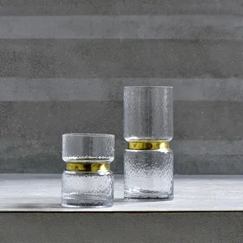 Evropski slog Kovinsko Transparentno Steklo Vaza Ročno Pihano Kovinski Obroč Vdelan Cvet Cvet