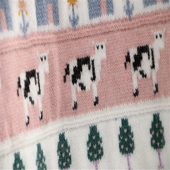 Srčkan Cartoo Živali Mbroidery 2020 ženski Pulover Kawaii Svoboden Harajuku Oblačila Za Dolg Rokav Sladko Slog Pletene Pulloer