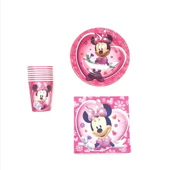 33pcs/veliko Disney Minnie Miško Temo Rojstni Okraski Pokal Ploščo Napkin Prtom Dekle Baby Tuš Posode za Enkratno uporabo