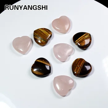 Runyangshi 1Pc 30 mm Naravnih Srca Oblikovan Kamen Rose Quartz rumena tiger oči Kristalno Vklesan Dlani Ljubezen Zdravljenje dragih kamnov